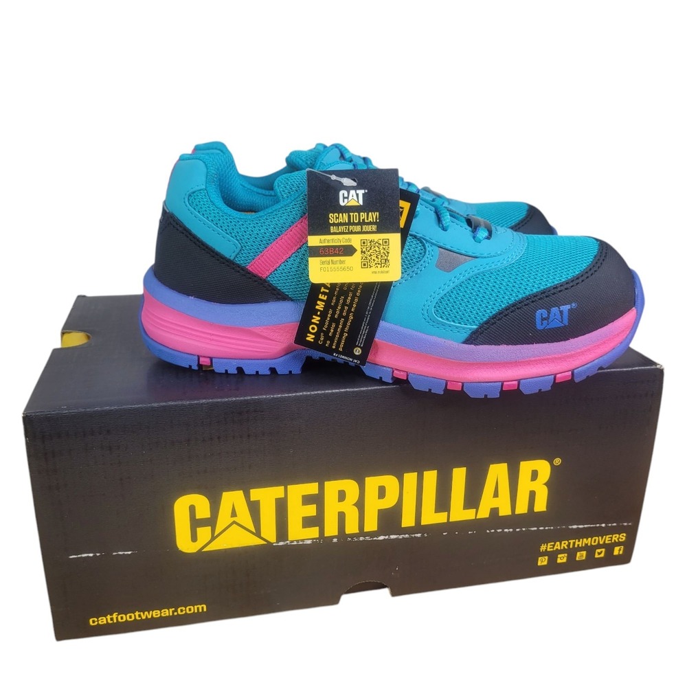CAT Womens Quake CT ASTM Composite Toe Safety Work Shoes Turquoise Pink Sz 6